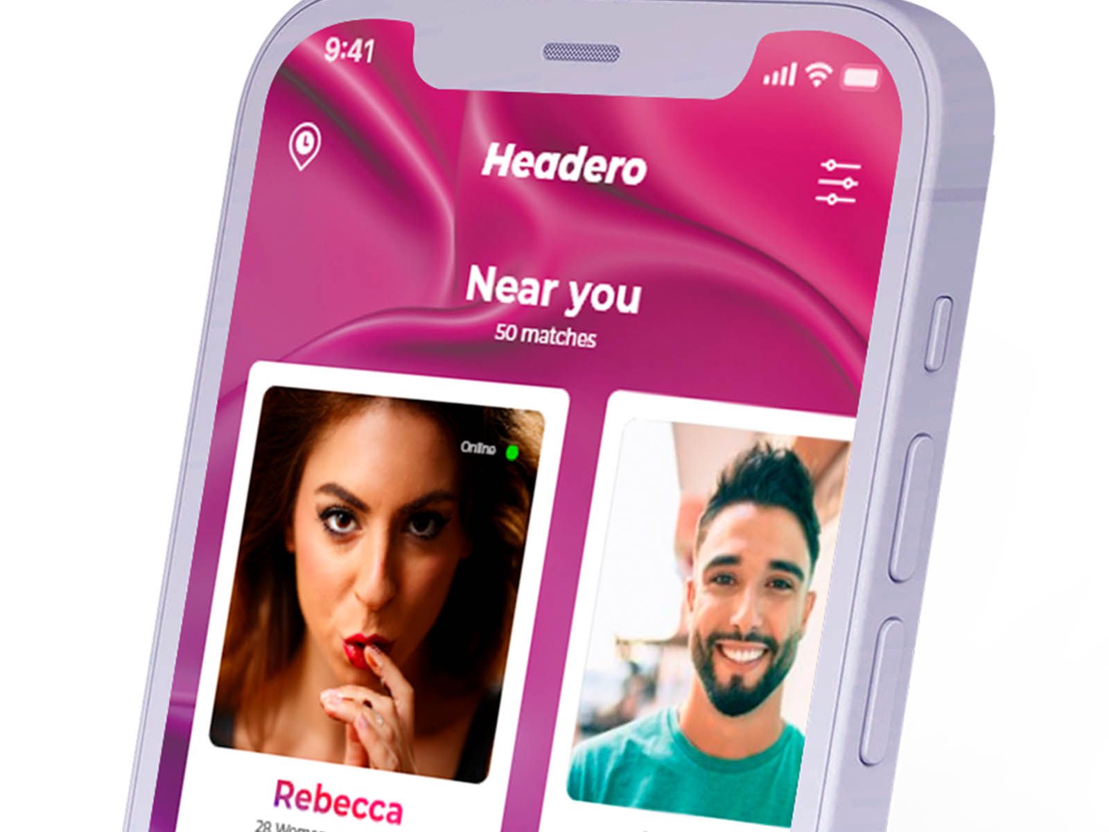 A smartphone screen showing a dating app interface with user profiles